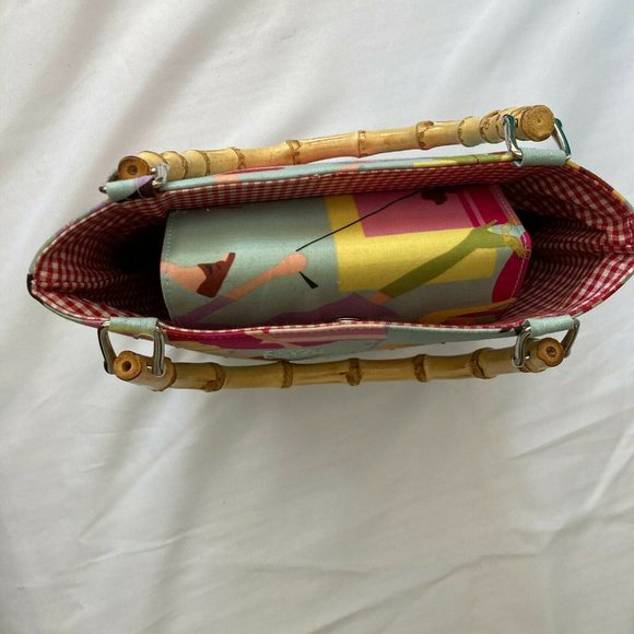 Unbranded Bamboo Handles Canvas Handbag Purse Tote - Picture 3 of 9